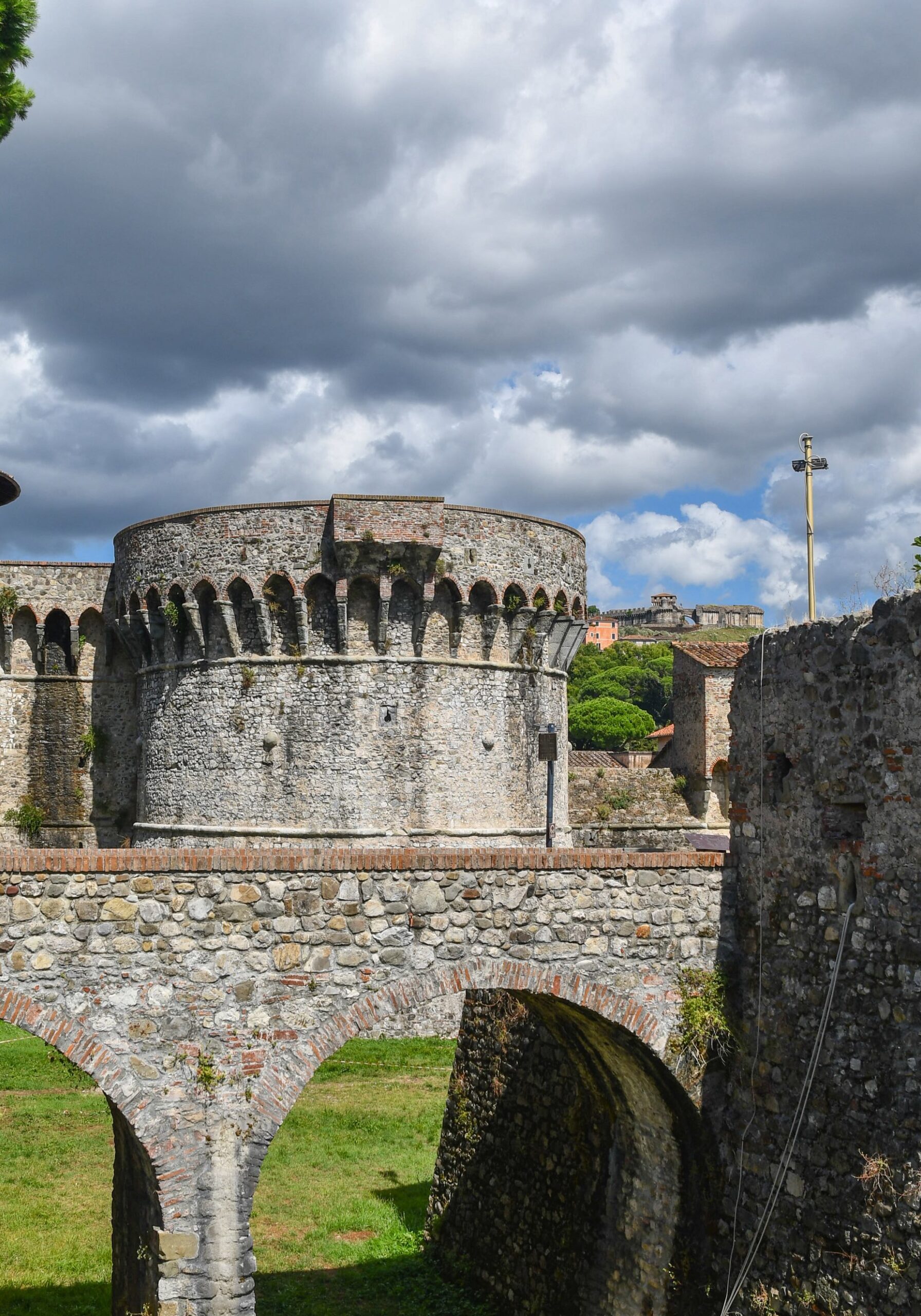 Sarzana, La Spezia | Italy - August 30 2020: View of the fortress Cittadella of Sarzana (13-15th centuries),  today used as a venue for cultural events and exhibitions